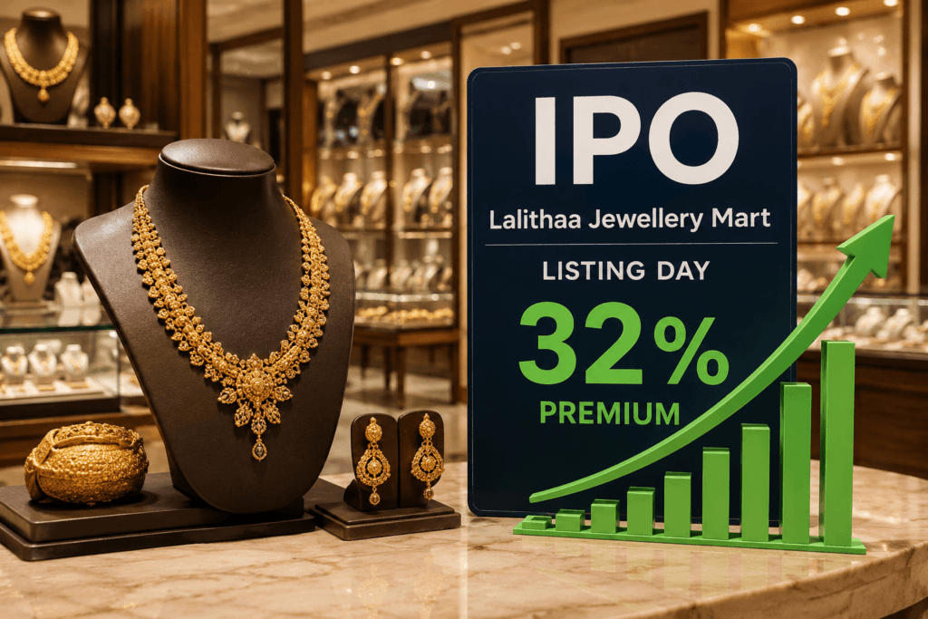 Lalithaa Jewellery Mart shares IPO listing at 32% premium